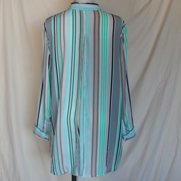 Chico's Distinct Vertical Striped Shirt Button Down Long Sleeve Tunic - Picture 3 of 8